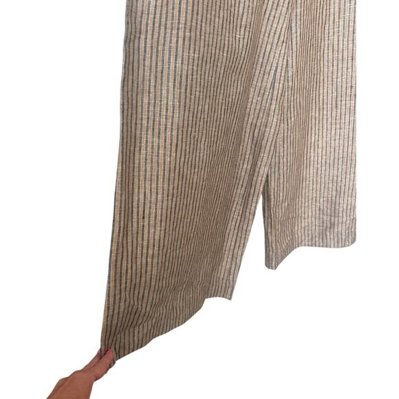 NWT Boden Linen Shirred Waist Camel and Black Lurex Stripe Wide Leg Trousers 4 - Picture 6 of 16